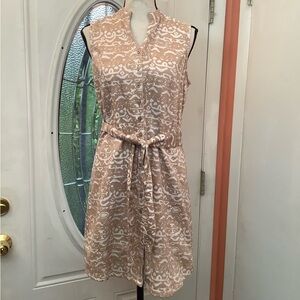 Liz Claiborne  Belted Dress Womens Size 6  Sleeveless Button Front Beige